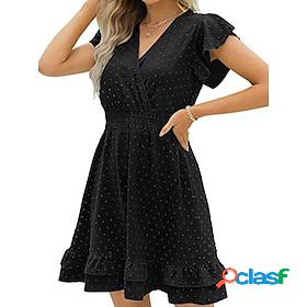 Womens Casual Dress Plain Chiffon Dress A Line Dress V Neck