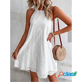 Women's Casual Dress Plain Cut Out Dress White Dress Halter