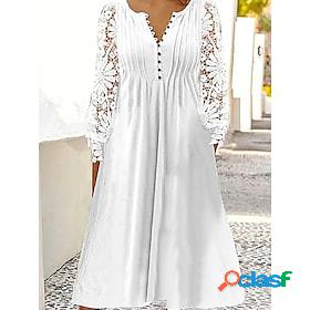 Women's Casual Dress Plain Lace Dress Pleated Dress Crew
