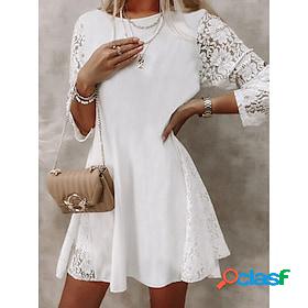 Womens Casual Dress Plain Lace Dress Shift Dress Crew Neck