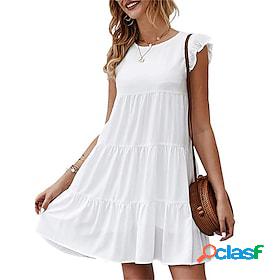 Womens Casual Dress Plain Swing Dress Loose Dress Crew Neck