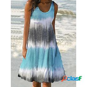 Women's Casual Dress Tie Dye Stripe Sundress Tank Dress Crew