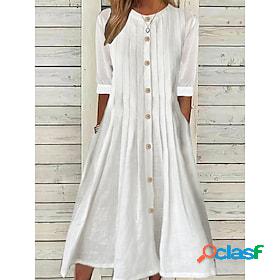 Women's Cotton Linen Dress Swing Dress Cotton And Linen Midi