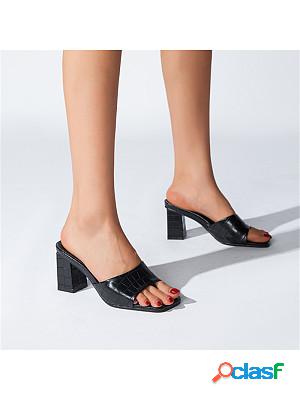 Women's Retro Square Toe Crocodile Low Heels