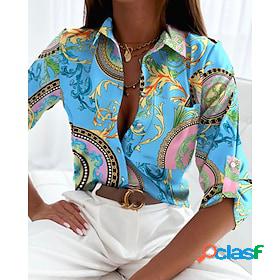 Womens Shirt Blouse Black White Blue Button Pocket Floral