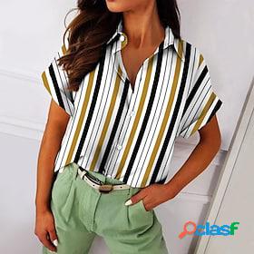 Womens Shirt Blouse Yellow Light Green Red Button Print