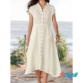 Womens Shirt Dress Cotton Linen Dress Casual Dress Cotton