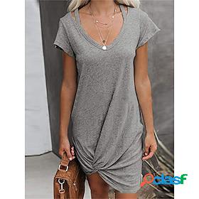 Womens T Shirt Dress Plain Casual Dress Summer Dress V Neck