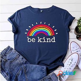 Womens T shirt Be kind Rainbow Round Neck Print Basic Tops