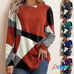 Womens T shirt Tee Color Block Basic Geometic Round Neck