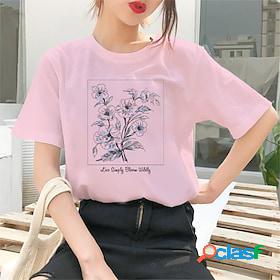 Women's T shirt Tee Pearl White Yellow Print Rose Holiday