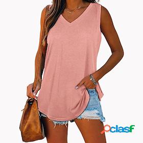Womens Tank Basic Solid / Plain Color Sleeveless V Neck
