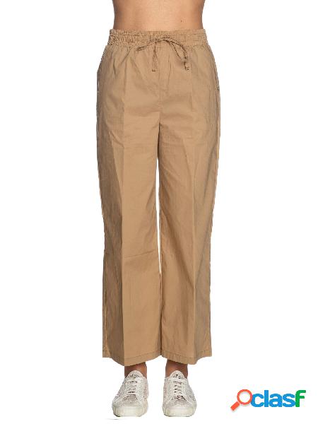 YES ZEE Pantaloni in cotone con elastico in vita Beige