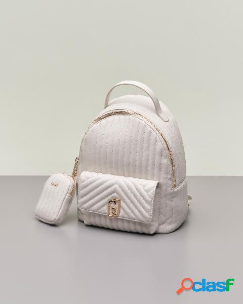Zaino color avorio in similpelle matellassé con necessaire