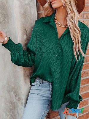 Zebra Printed Lapel Button Loose Lantern Long Sleeves Blouse