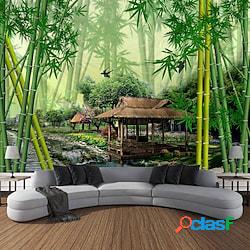 bellissimo arazzo da parete verde bambù ponte di legno