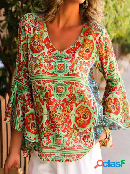 etnico Scollo a V Vacanza Tunica Camicia