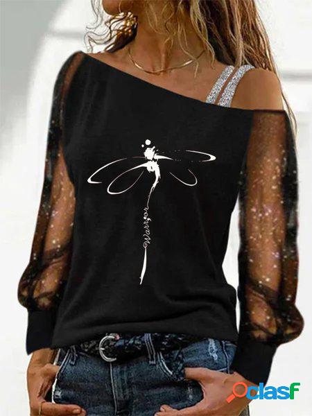 maglia Libellula Maniche Lunghe Casuale T-shirt