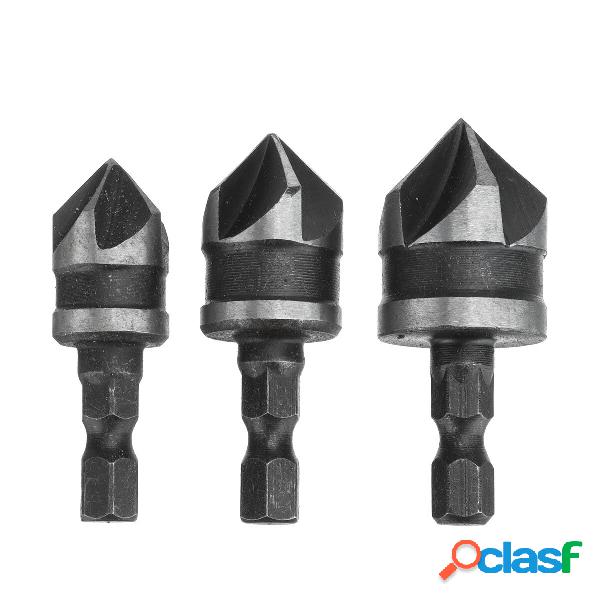 3Pcs 12mm 16mm 19mm Svasatore Foro Set 1/4" Hex Shank Legno