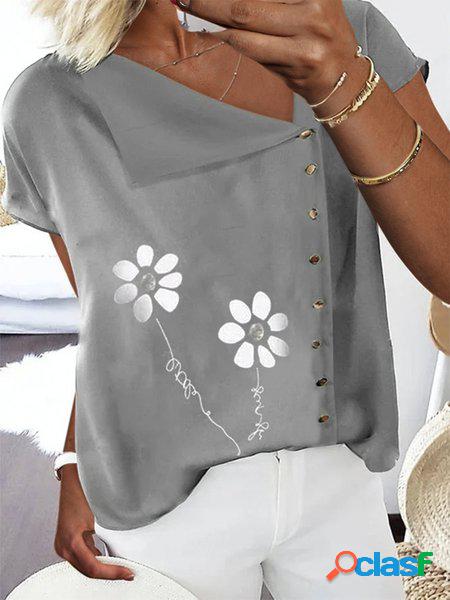 Abbottonato Floreale Maniche Corte taglia grande Casuale Top