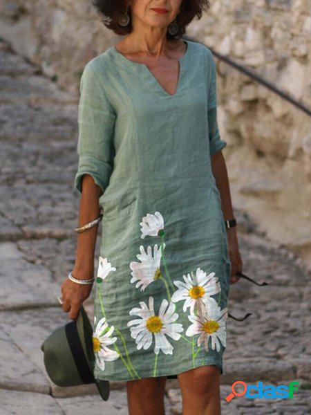 Abito con Scollo a V Floreale Casuale