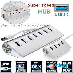 Adattatore hub splitter USB 4/7 porte in lega di alluminio