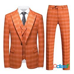 Arancione Uomo Matrimonio Abiti Set 3 pezzi scacchi Taglio