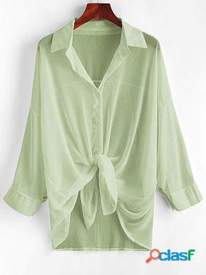 Beach Cover Up Resort Style Loose Solid Color Blouses