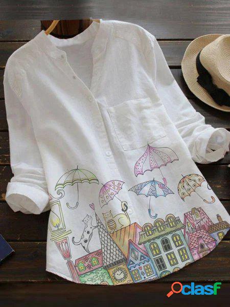 Bianco Colletto a Camicia Misto Cotone Dolce Top