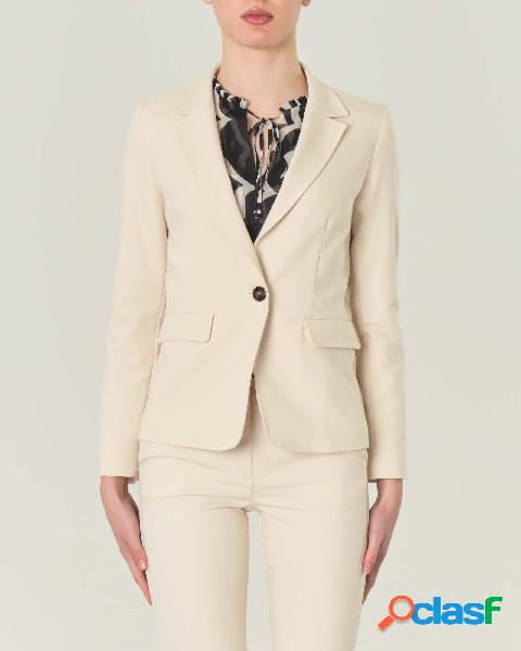 Blazer a un bottone color latte in misto cotone stretch