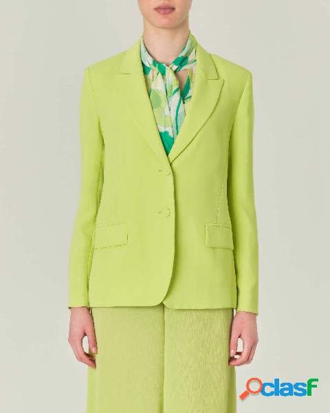 Blazer color lime in crêpe a due bottoni con scollo a rever