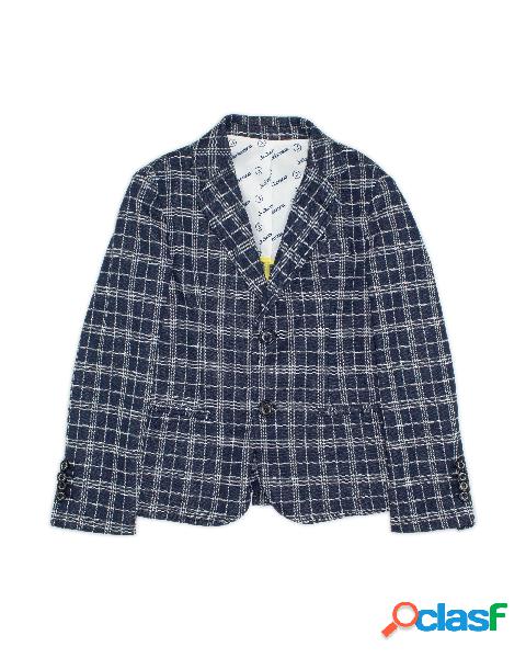 Blazer in cotone blu e bianco fantasia check 10-16 anni