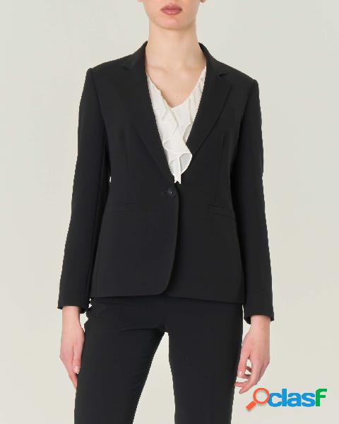 Blazer nero a un bottone in cadi stretch con scollo a rever