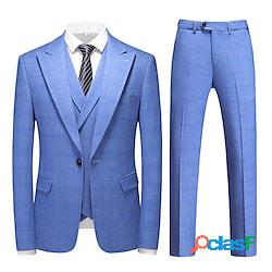 Blu chiaro Uomo Matrimonio Abiti Set 3 pezzi scacchi Taglio