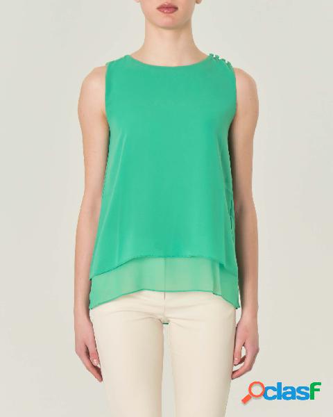 Blusa verde menta senza maniche in doppio tessuto