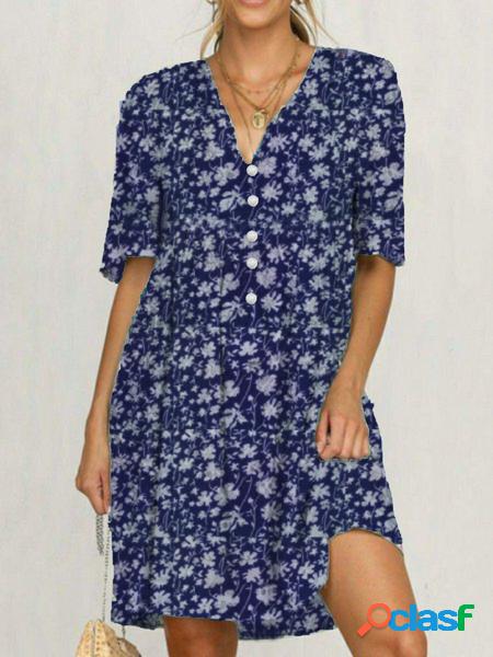 Bohemian Stampa - floreale Maniche Corte Ginocchio Lunghezza