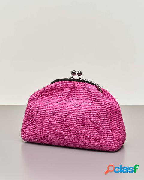 Borsa grande rosa bubble in raffia con chiusura a clip in