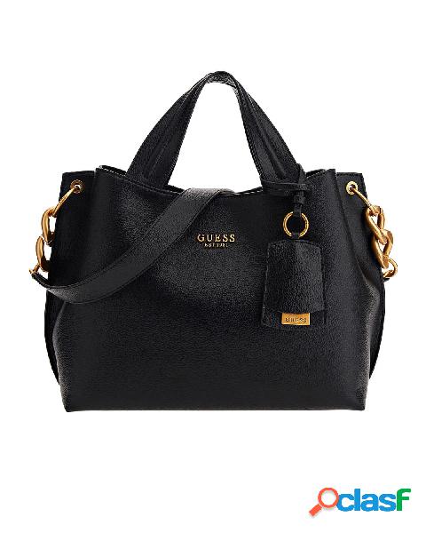 Borsa nera a mano in simipelle effetto martellato con