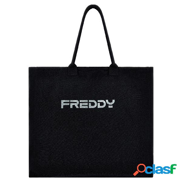 Borsa tote bag in canvas con stampa Freddy argento