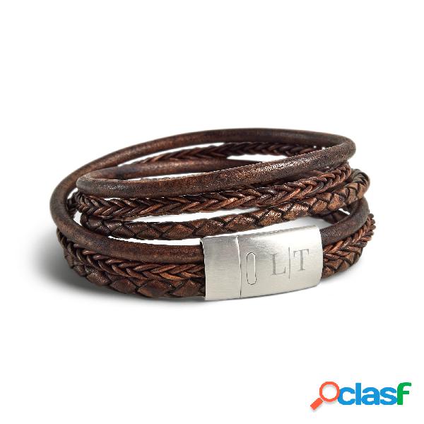 Bracciale Doppio in Pelle Personalizzato - Marrone - L