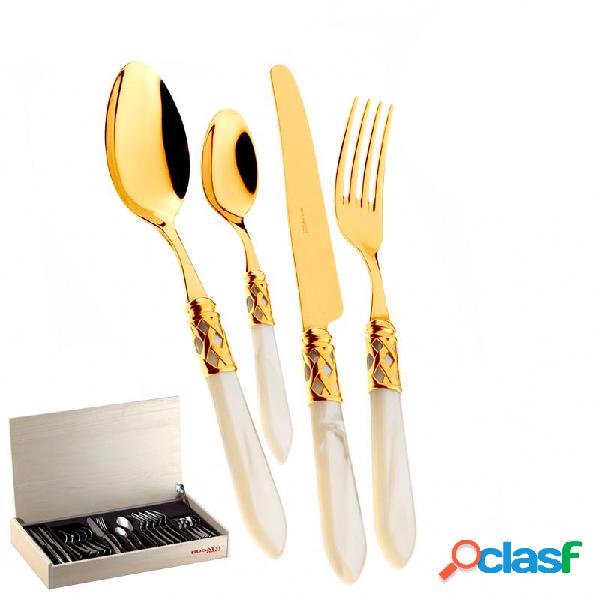 Bugatti Aladdin Oro 24K Set Posate 24 Pz Avorio Madreperla