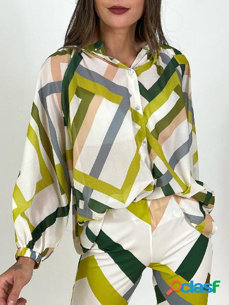 Camicia Susy Mix fantasia geometria verde