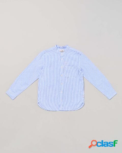 Camicia bastoncino bianco azzurro con collo a coreana in