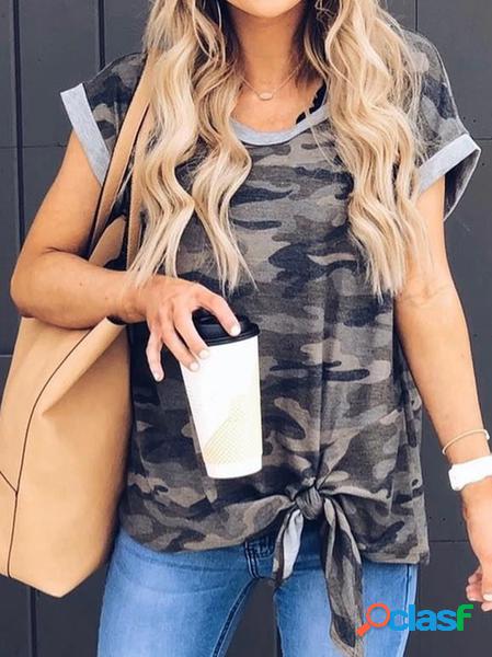 Camo Stampare annodato Orlare T-shirt
