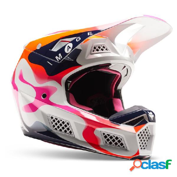 Casco cross Fox Racing V3 RS RYVR LE in fibra Bianco Navi