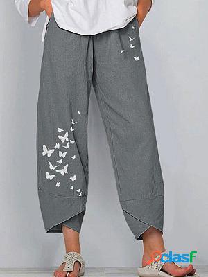 Casual Cotton And Linen Butterfly Print Wide-Leg Pants