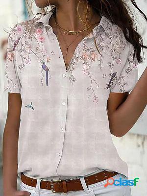 Casual Loose Floral Print Short Sleeve Blouse