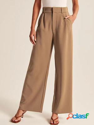 Casual Loose Solid Color Elastic Waist Wide Leg Pants