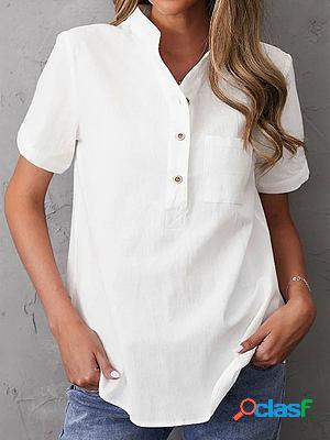 Casual Loose Solid Color Short-sleeved Blouse