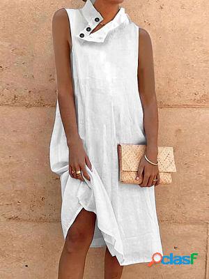 Casual Loose Solid Color Vacation Sleeveless Midi Dress